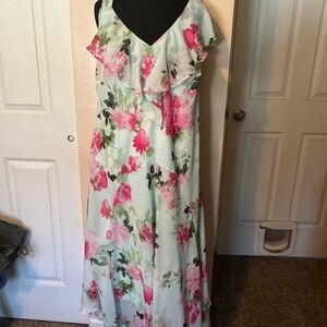 Floral Pink and Green Women's Dress